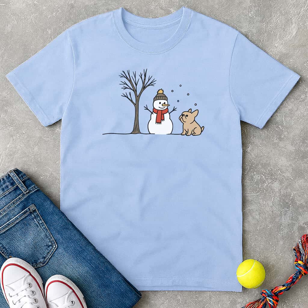 Snowman and Frenchie T-Shirt - T-Shirt - Heartfur