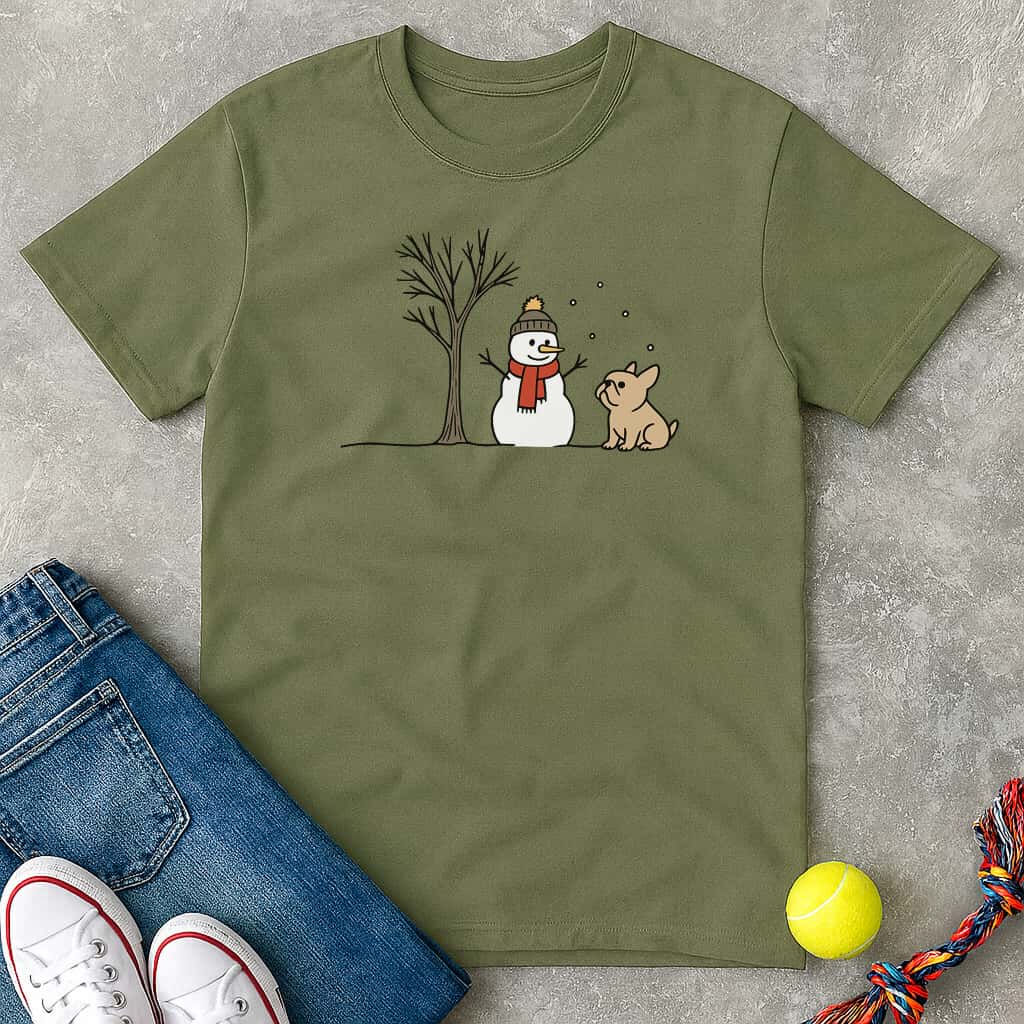 Snowman and Frenchie T-Shirt - T-Shirt - Heartfur