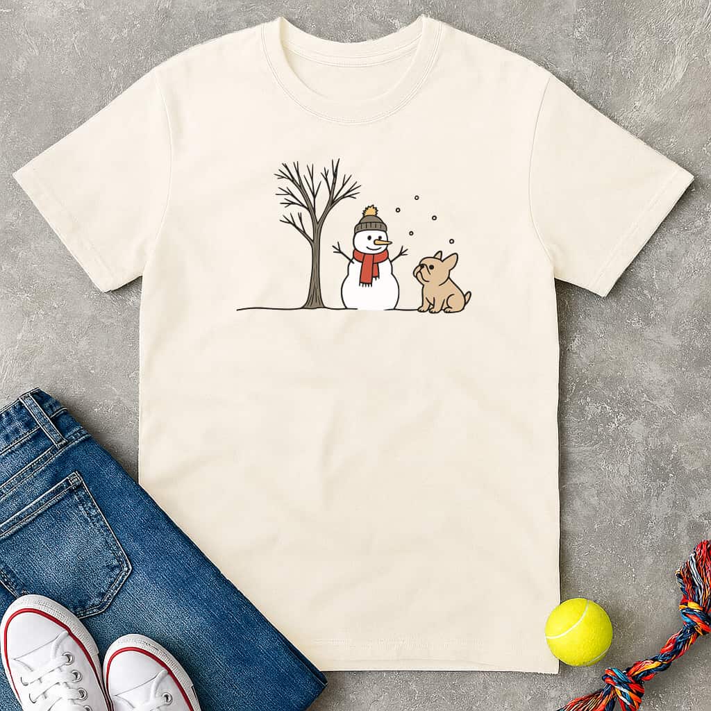 Snowman and Frenchie T-Shirt - T-Shirt - Heartfur