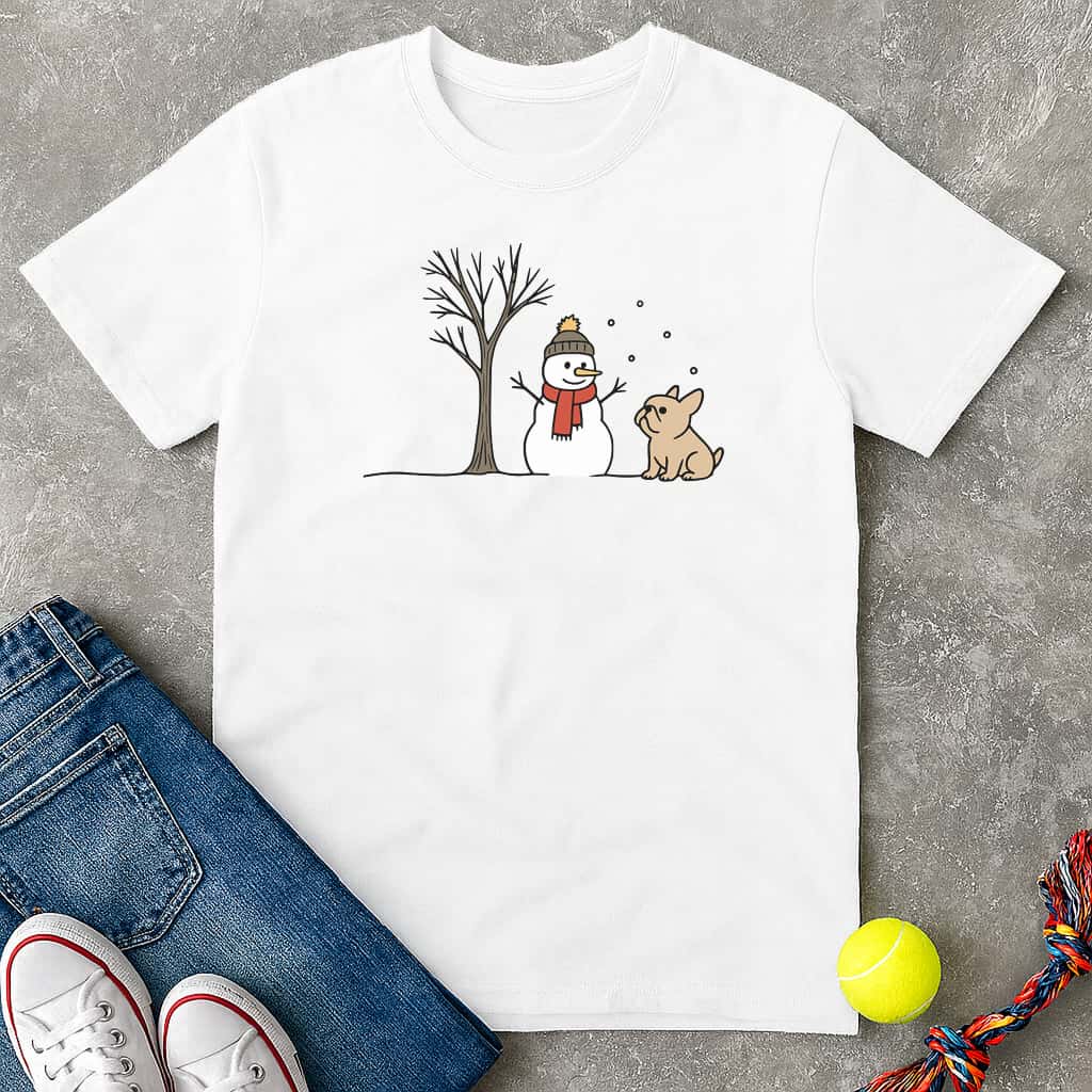 Snowman and Frenchie T-Shirt - T-Shirt - Heartfur