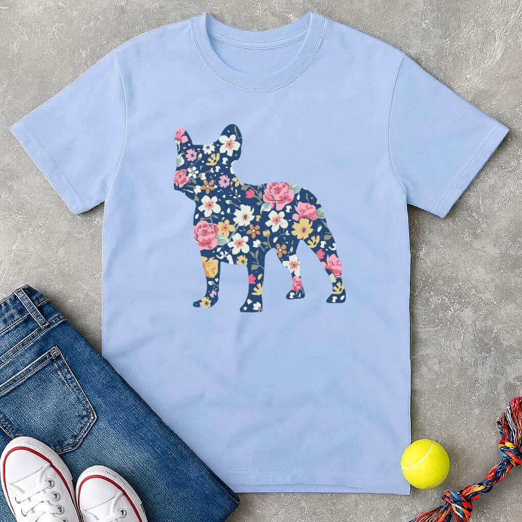 Navy floral frenchie T-Shirt - T-Shirt - Heartfur