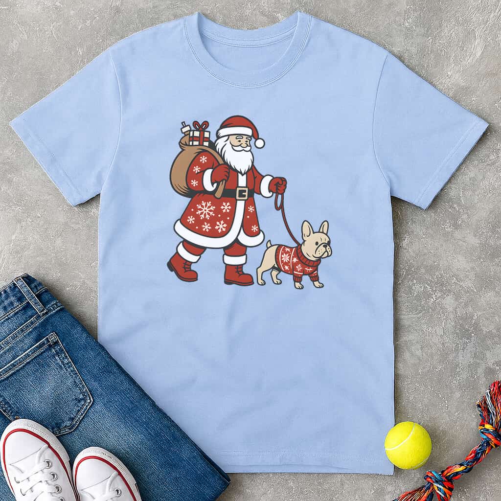 Santa walking frenchie T-Shirt - T-Shirt - Heartfur