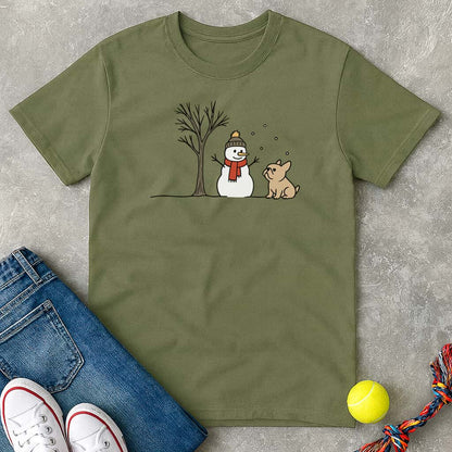 Snowman and Frenchie T-Shirt - T-Shirt - Heartfur