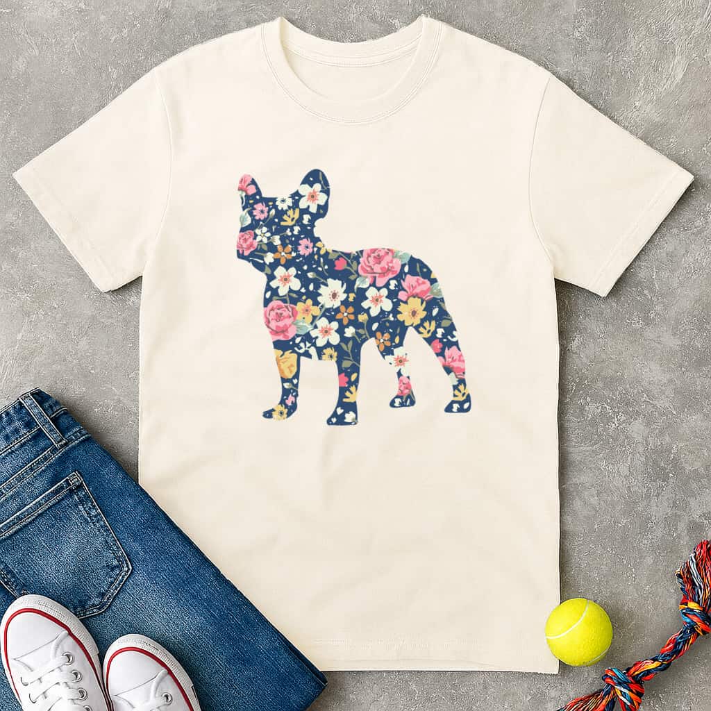 Navy floral frenchie T-Shirt - T-Shirt - Heartfur