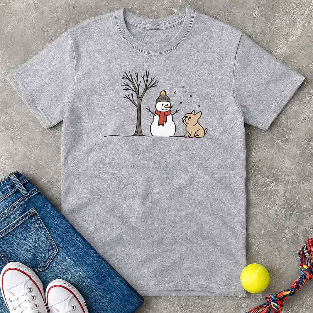 Snowman and Frenchie T-Shirt - T-Shirt - Heartfur
