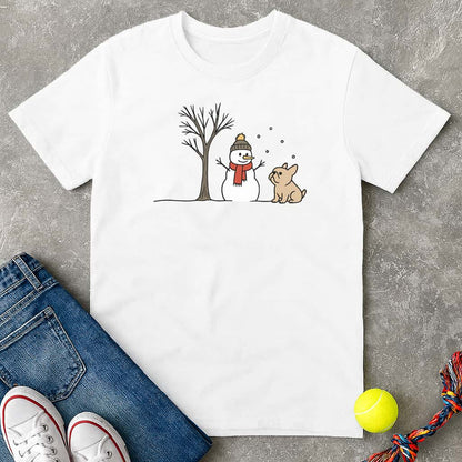Snowman and Frenchie T-Shirt - T-Shirt - Heartfur