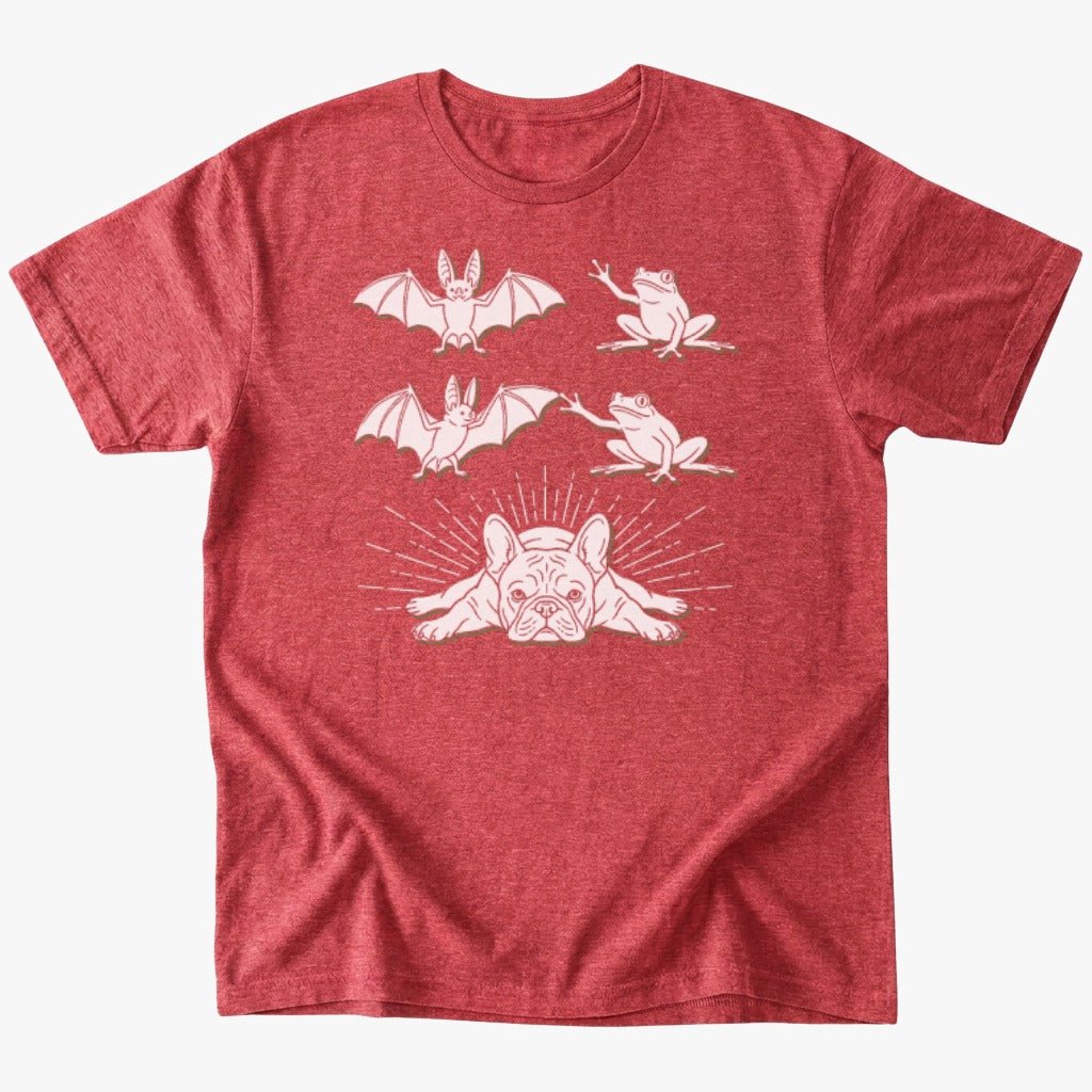 Bat + frog T-shirt - Heather Red - Heartfur