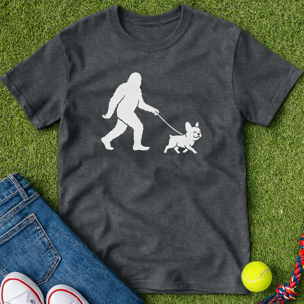 Bigfoot Walking frenchie T-Shirt Dark heather / S Heartfur