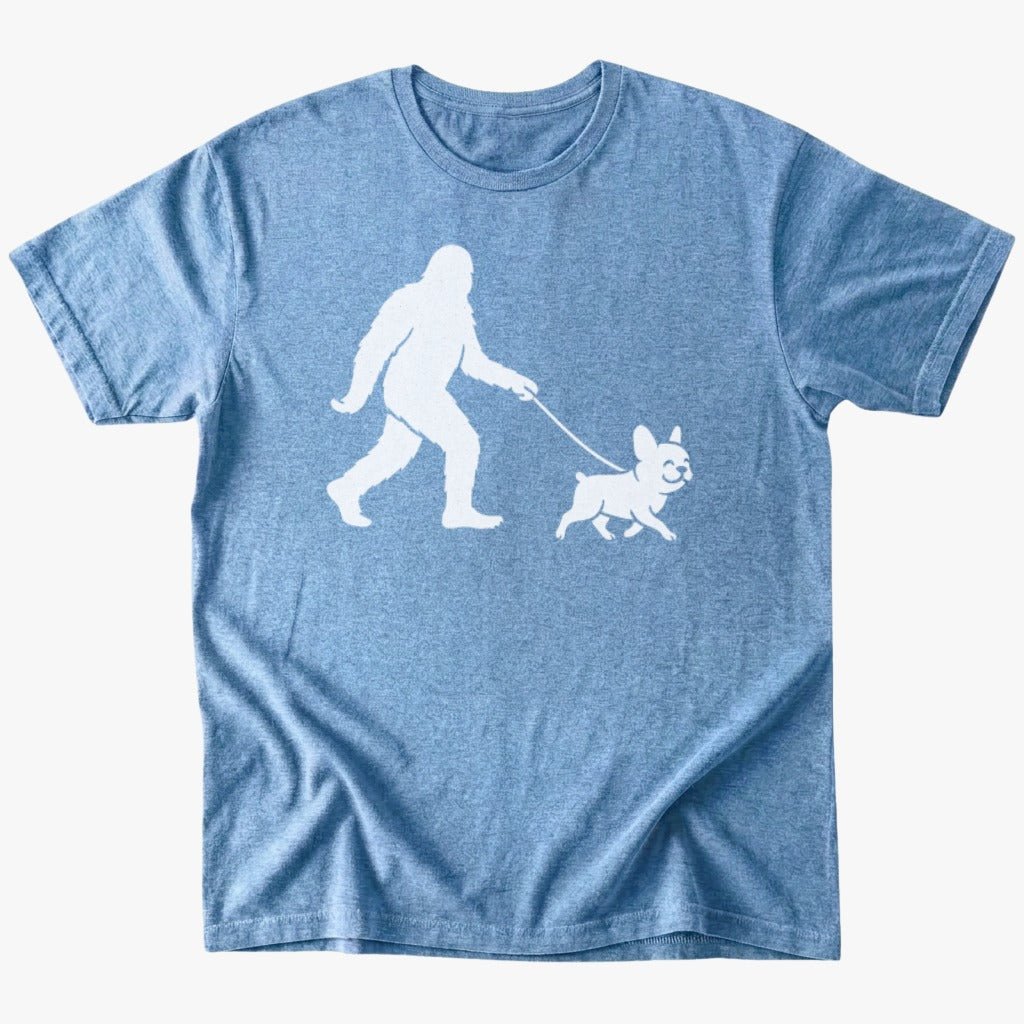 Bigfoot Walking frenchie T-Shirt - Heather Indigo - Heartfur