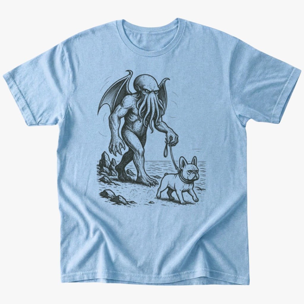 Cthulhu walking frenchie T-Shirt - Light Blue - Heartfur