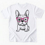 Cute Frenchie with glasses T-Shirt - White - Heartfur
