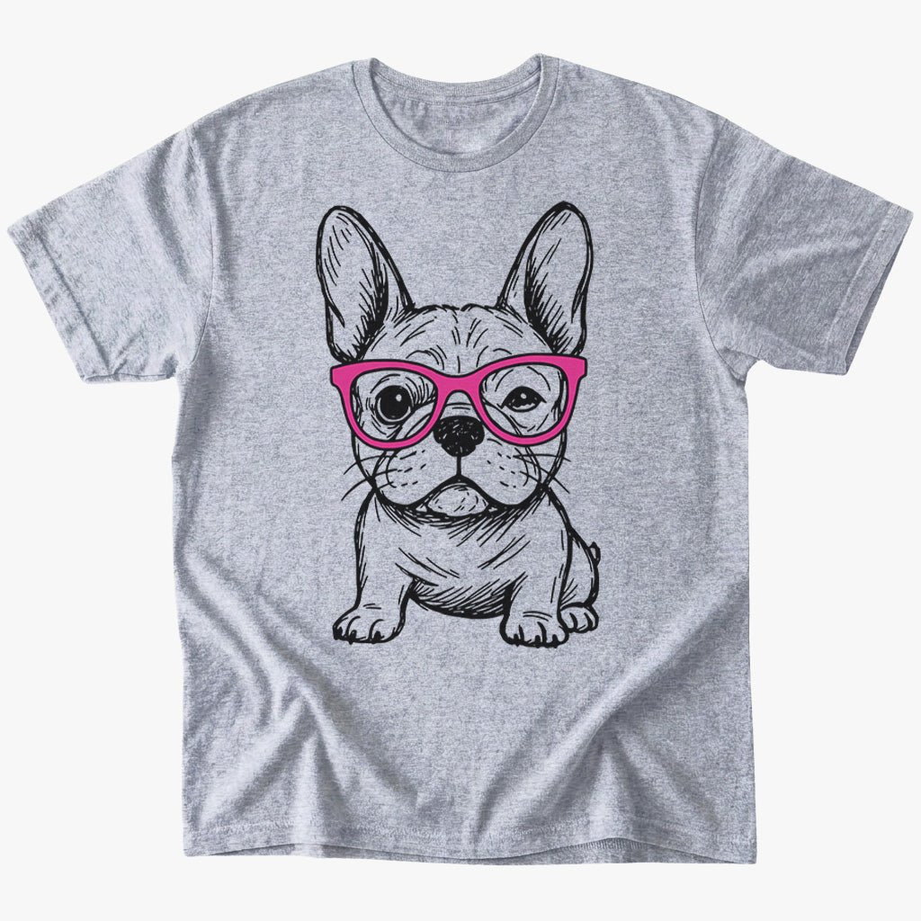 Cute Frenchie with glasses T-Shirt - Sport Grey - Heartfur