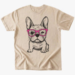 Cute Frenchie with glasses T-Shirt - Sand - Heartfur