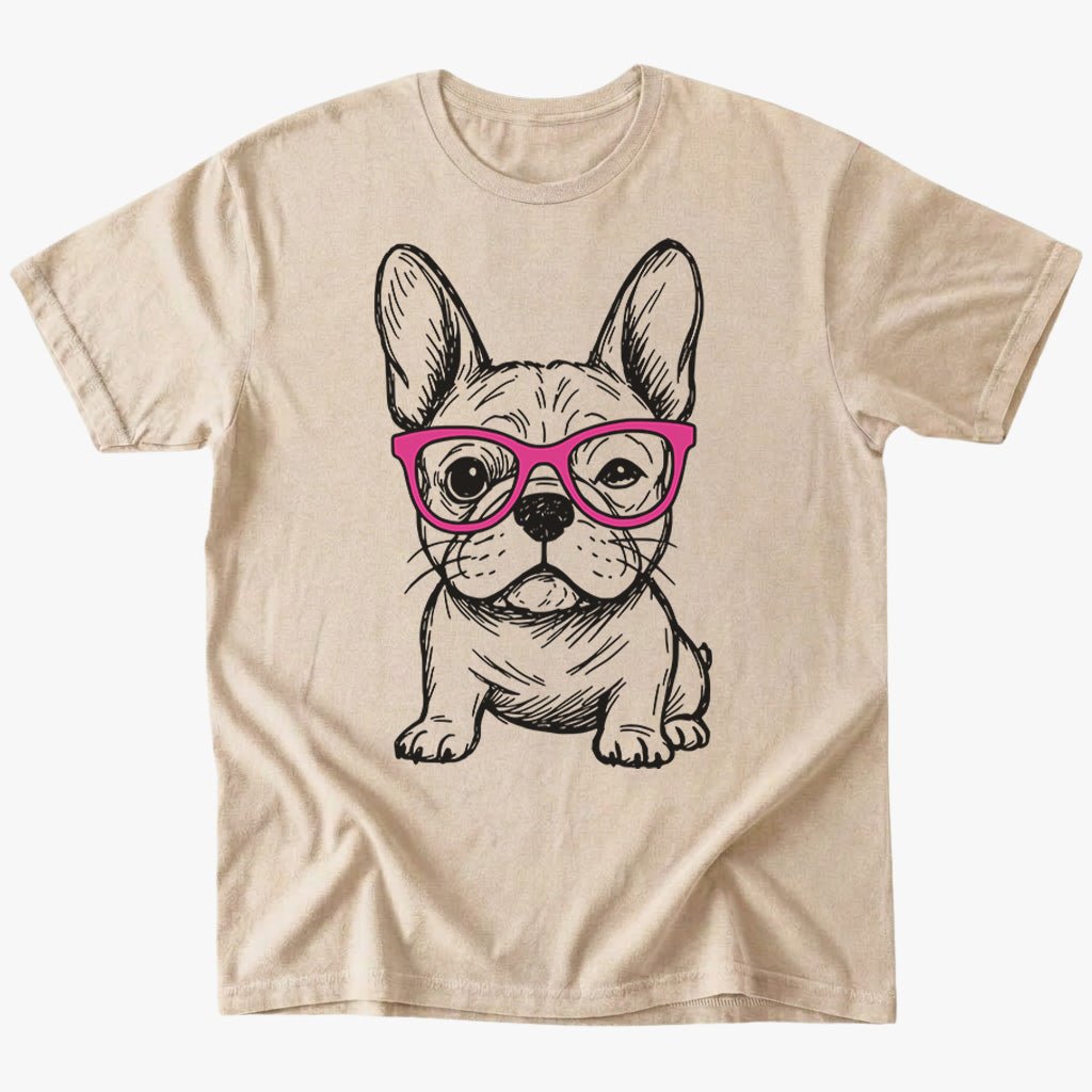 Cute Frenchie with glasses T-Shirt - Sand - Heartfur