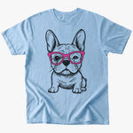 Cute Frenchie with glasses T-Shirt - Light Blue - Heartfur