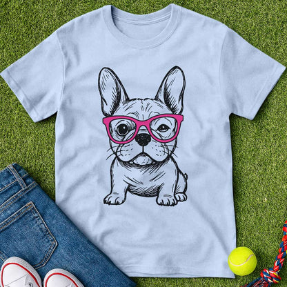 Cute Frenchie with glasses T-Shirt Light Blue / S Heartfur
