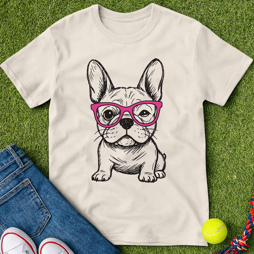 Cute Frenchie with glasses T-Shirt Natural / S Heartfur