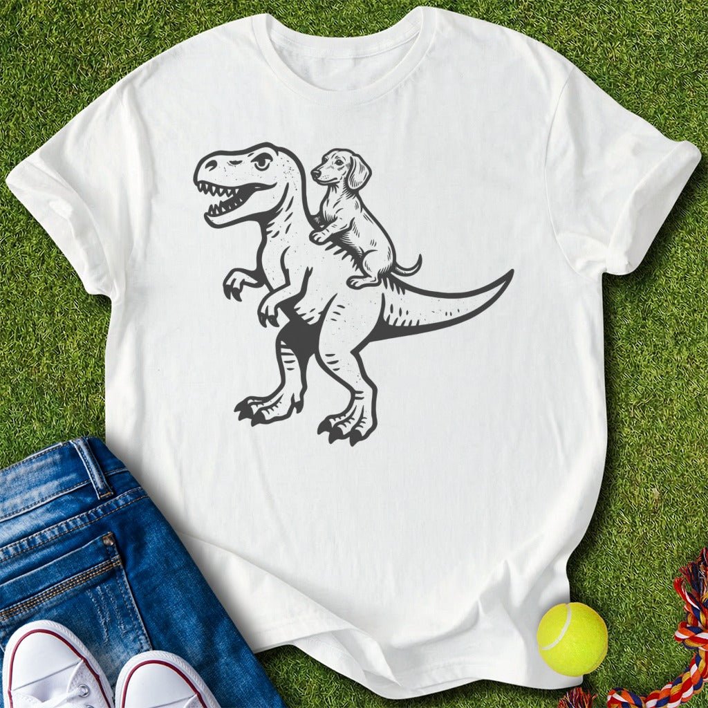 Doxie riding dino T-Shirt - T-Shirt - Heartfur