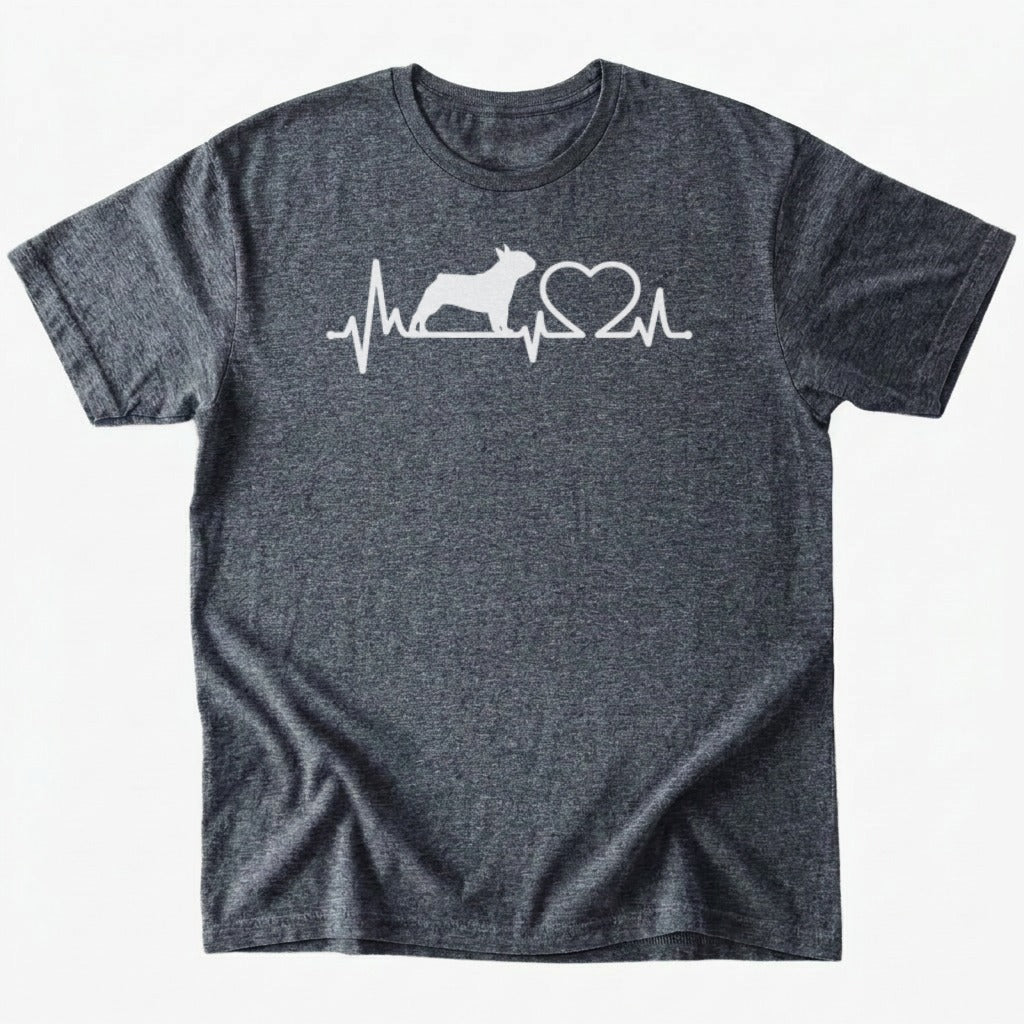 Frenchie Heartbeat T-Shirt - Dark Heather - Heartfur