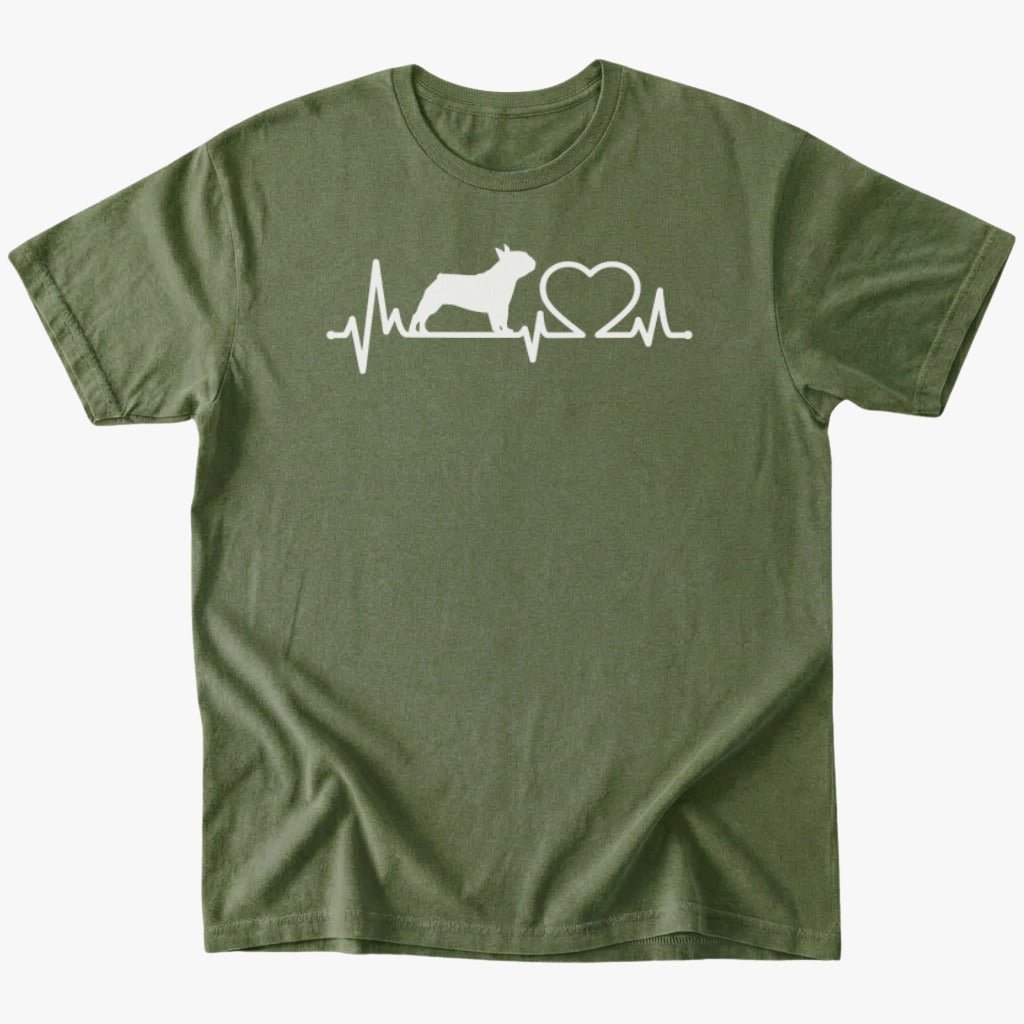 Frenchie Heartbeat T-Shirt - Military Green - Heartfur