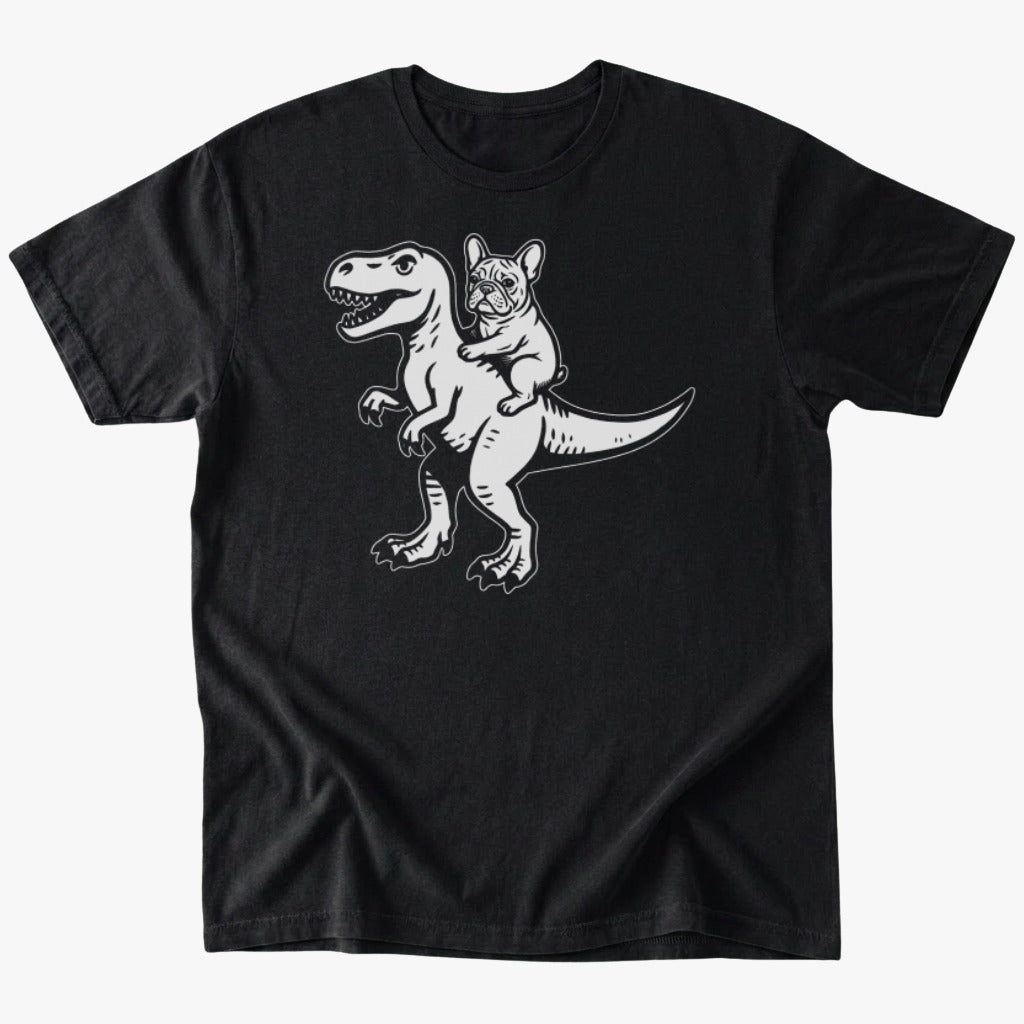Frenchie riding dino T-Shirt - Black - Heartfur