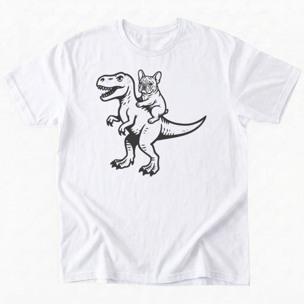 Frenchie riding dino T-Shirt - White - Heartfur