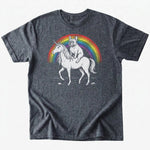 Frenchie Riding Unicorn T-Shirt - Dark Heather - Heartfur
