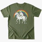 Frenchie Riding Unicorn T-Shirt - Military Green - Heartfur