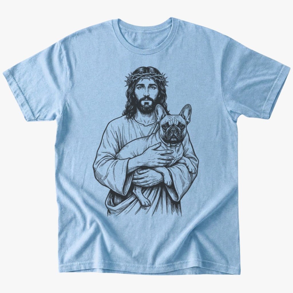 Jesus x Frenchie T-Shirt - Light Blue - Heartfur