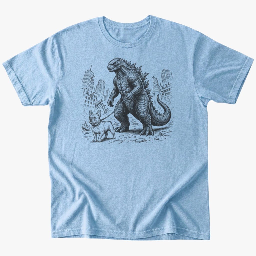 Kaiju walking frenchie T-Shirt - Light Blue - Heartfur