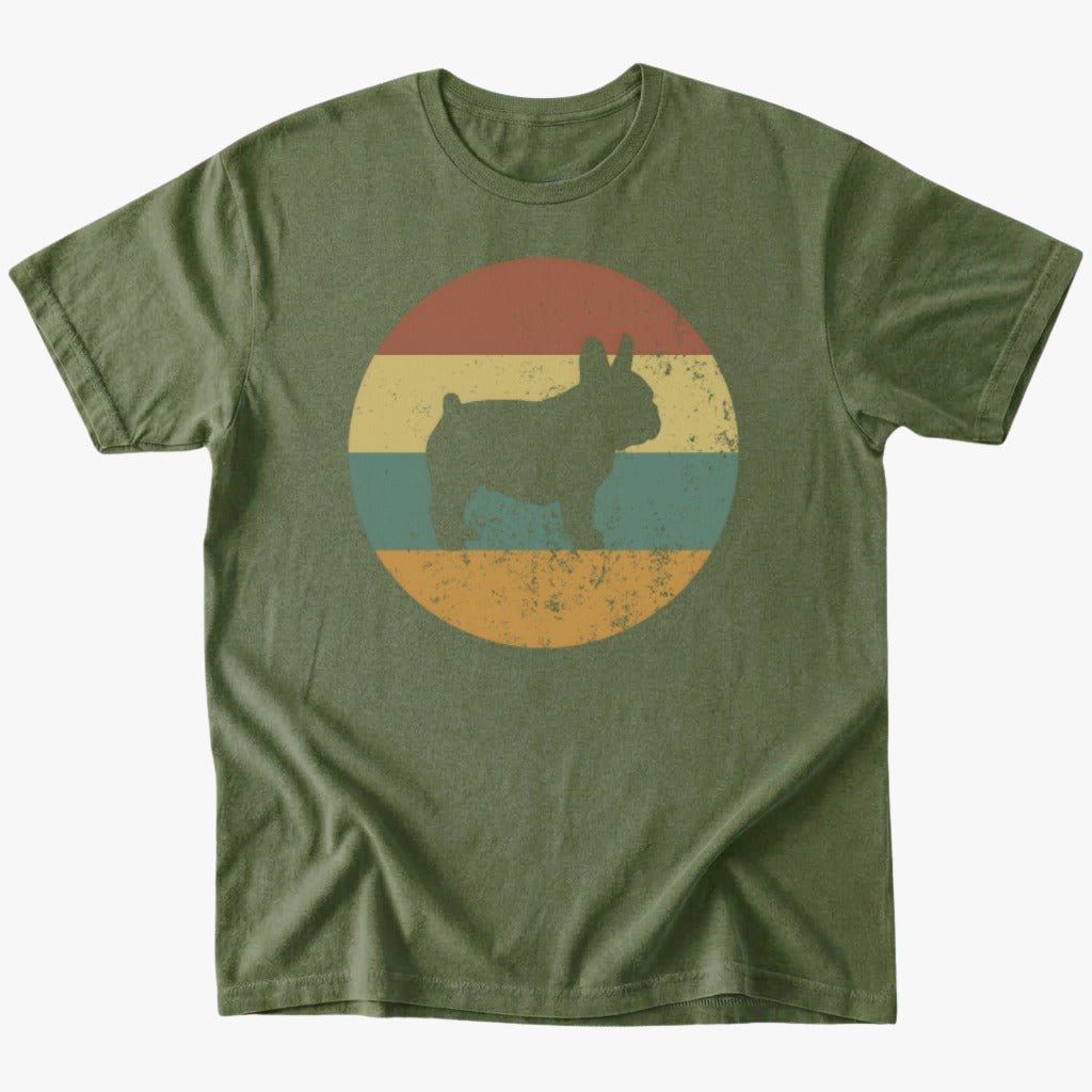 Retro French Bulldog T-Shirt - Military Green - Heartfur